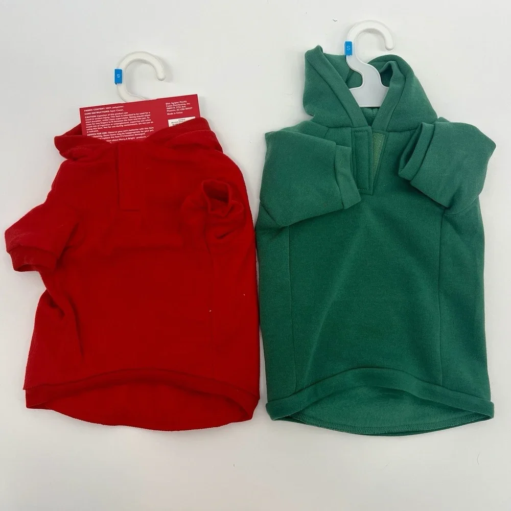 Dog Hoodies - Set Of TWO - Red and Green - 100% Polyester - Size Small